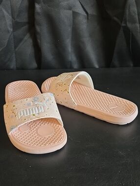 Puma Pink Floral Logo Slide Sandals